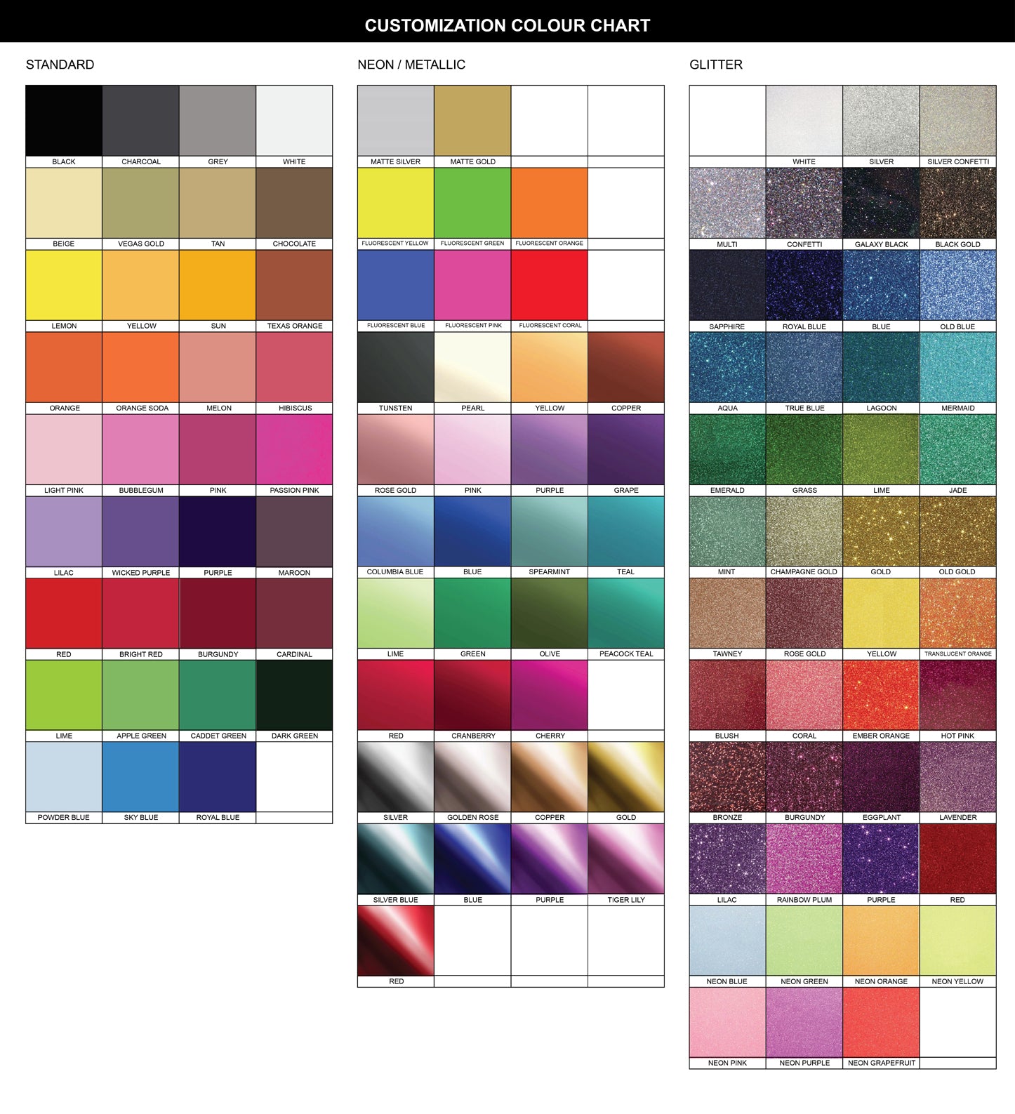Customization color chart